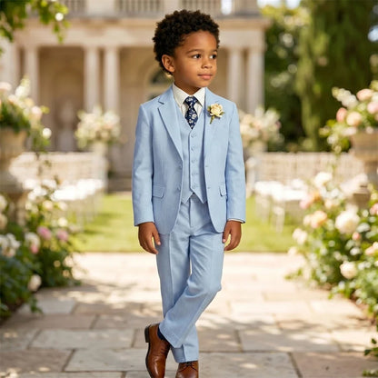 Boy's Linen Suit , 4 Piece Regular Fit Tuxedo for Kids, Jacket Vest Pants Tie Communion Piano Preformance Ring Bearer Suits