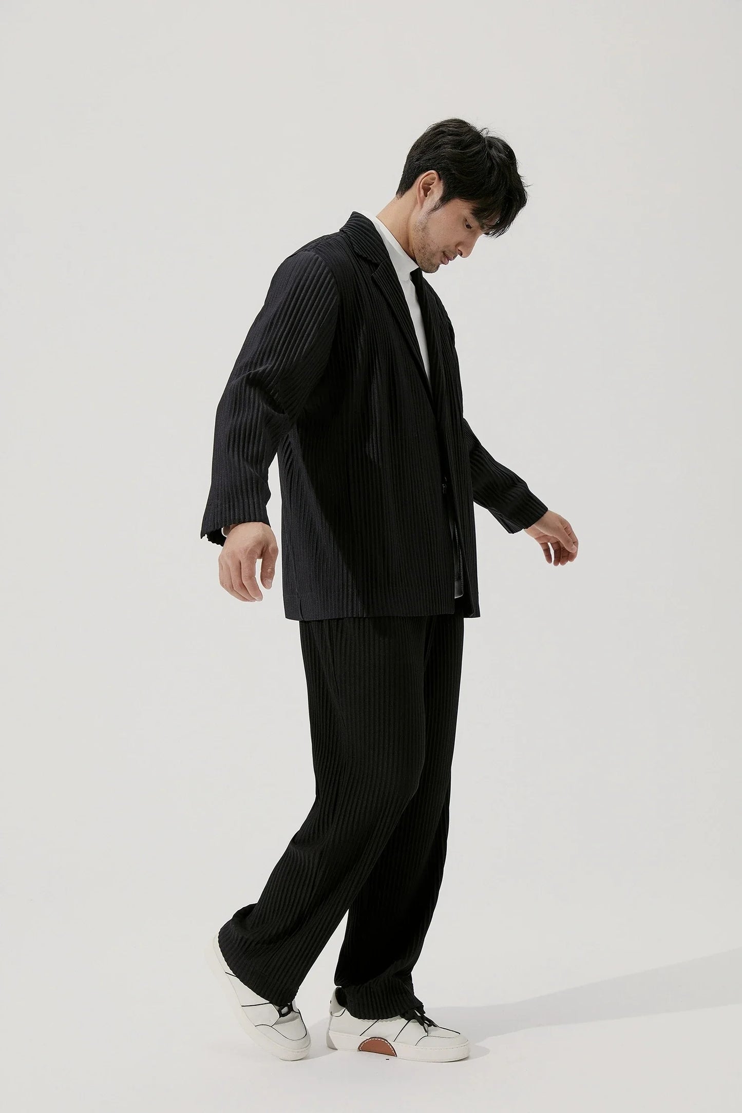 Pleated Blazer Black Suits For Men High Quality Casual Japanese Style Blazers Stretch Fabric Slim Fit Coat