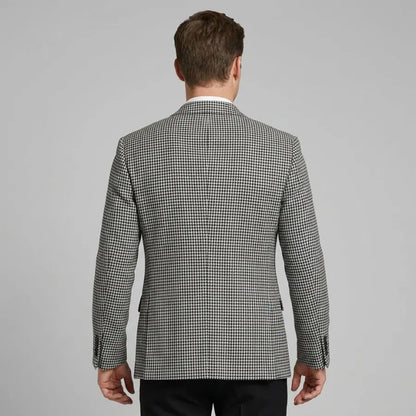 Check Blazer for Men 1 Piece Slim Fit Suit Jacket with 2 Side Slit Houndstooth Plaid Casual Notched Lapel Male Fashion Suit