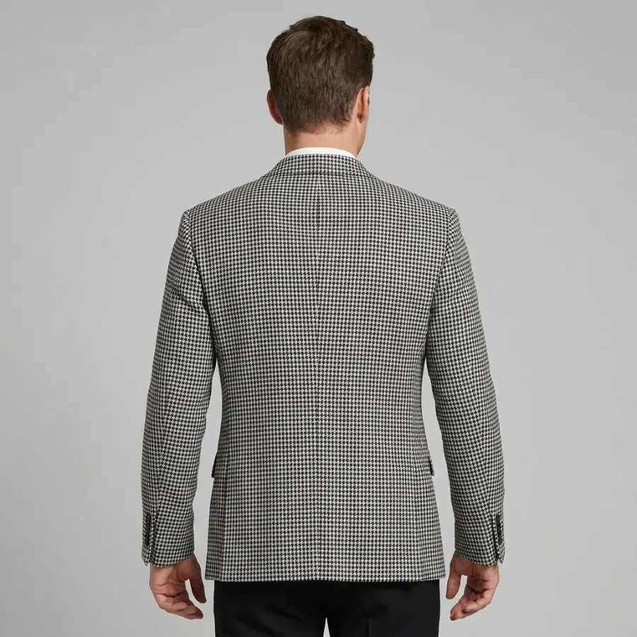 Check Blazer for Men 1 Piece Slim Fit Suit Jacket with 2 Side Slit Houndstooth Plaid Casual Notched Lapel Male Fashion Suit