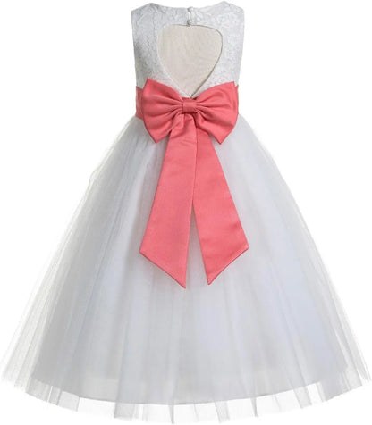 Ivory Floral Lace Heart Cutout Dress for Girls Junior Bridesmaid Pageant Gown Elegant Flower Girl Pageant Dresses