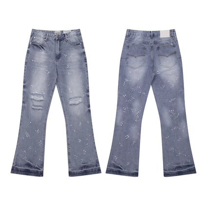 Denim Bell-bottoms Washed And Worn Patchwork Jeans