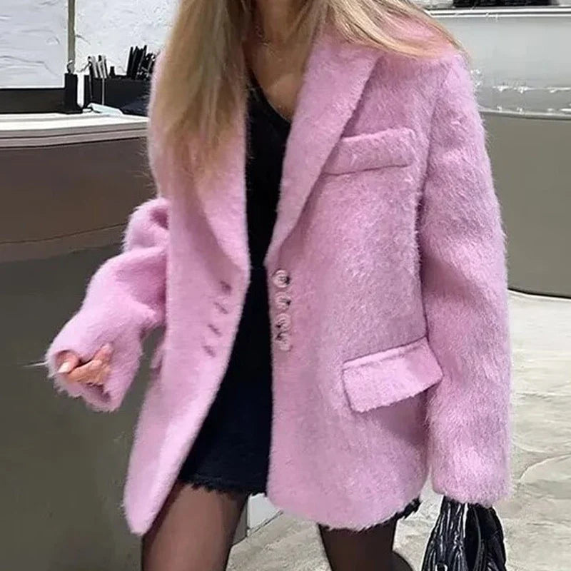 2026 Women Winter Blazer Coat Turn Down Collar Warm Coat Turn Down Collar Fashion Design Blazer Feminino Tops Clothes
