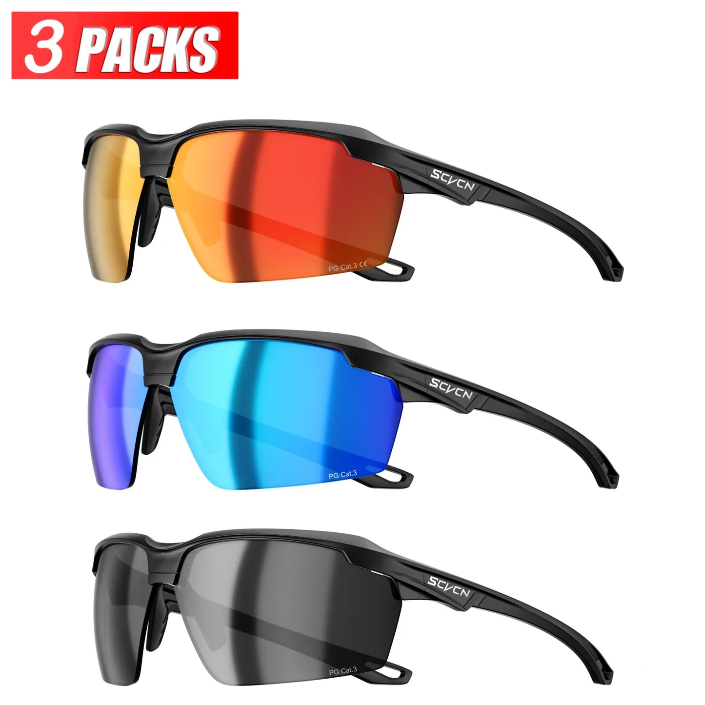 3PACKS Photochromic Cycling Sunglasses Glasses Bike MTB Bicycle Hiking Golf UV400 Sports Glasses for Men Women Baseball
