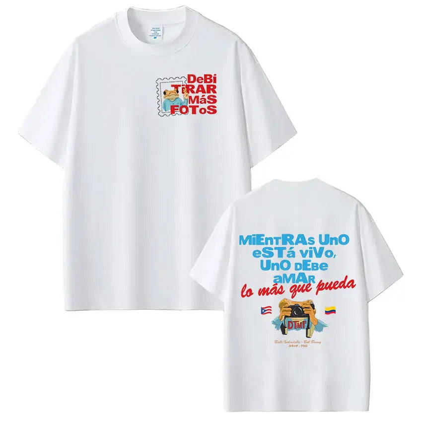 Rapper Bad Bunny T-shirt Debi Tirar Mas Fotos DTMF Tour T Shirts Men's Women Clothing Fashion Hip Hop Vintage T-shirt Streetwear