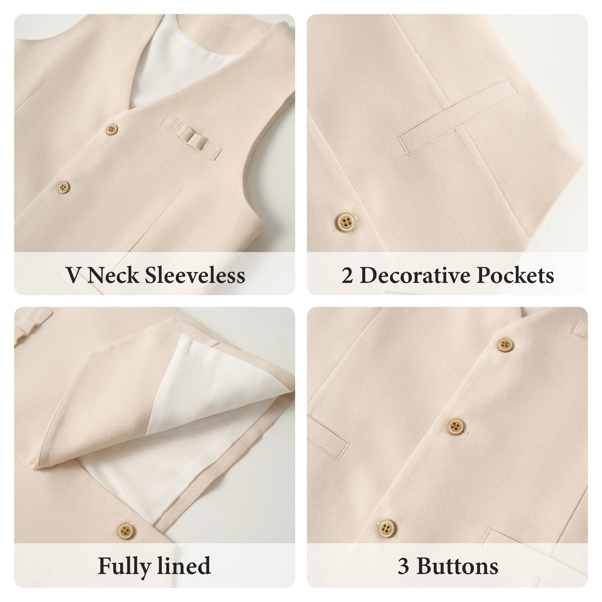 4Pcs Boys Linen Suit Dress Clothes Kids Graduation Wedding Outfit Shirt Vest Pants Set with Bow Tie 5-12 Years