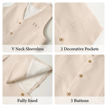 4Pcs Boys Linen Suit Dress Clothes Kids Graduation Wedding Outfit Shirt Vest Pants Set with Bow Tie 5-12 Years