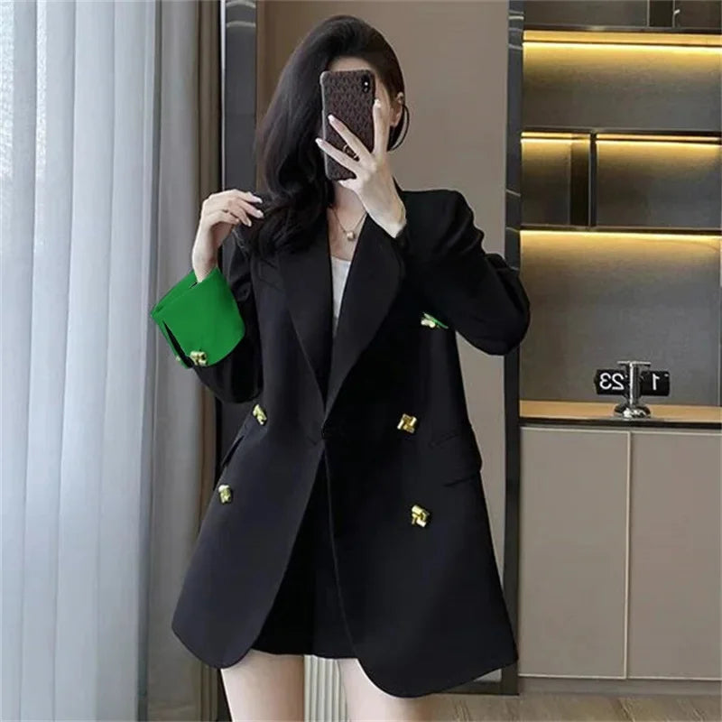 Black Casual Commuter Loose Fit Premium Suit Jacket Spring Autumn New Style Korean Version Fashionable Polyester Fiber Full Slee
