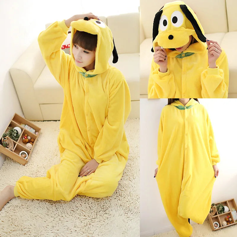 Pluto Cosplay Costume Onesie Kigurumi Kids Adult Zipper Cartoon Dog Pajamas Christmas Halloween Gift Soft Homewear Pyjama