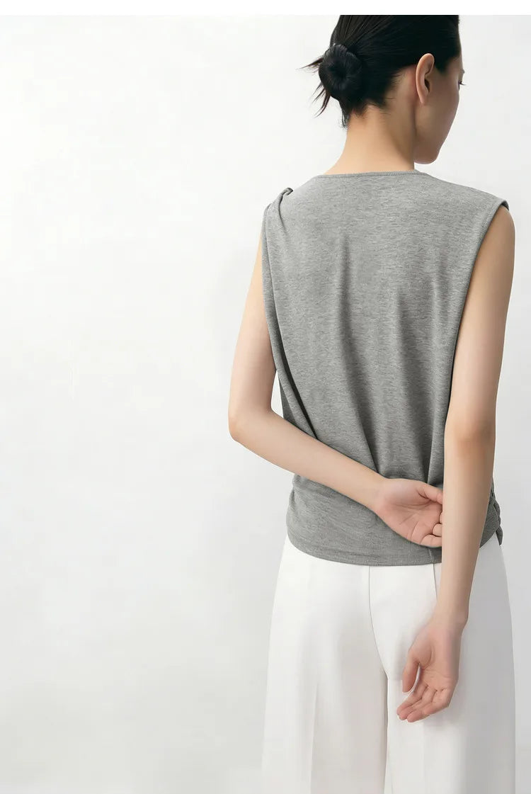 Cowl Neck Women's Tank Top 2026 Summer New Stretch Knit Sleeveless Camisole Loose Casual Holiday Vest For Women 12622062