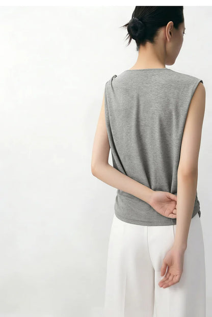 Cowl Neck Women's Tank Top 2026 Summer New Stretch Knit Sleeveless Camisole Loose Casual Holiday Vest For Women 12622062