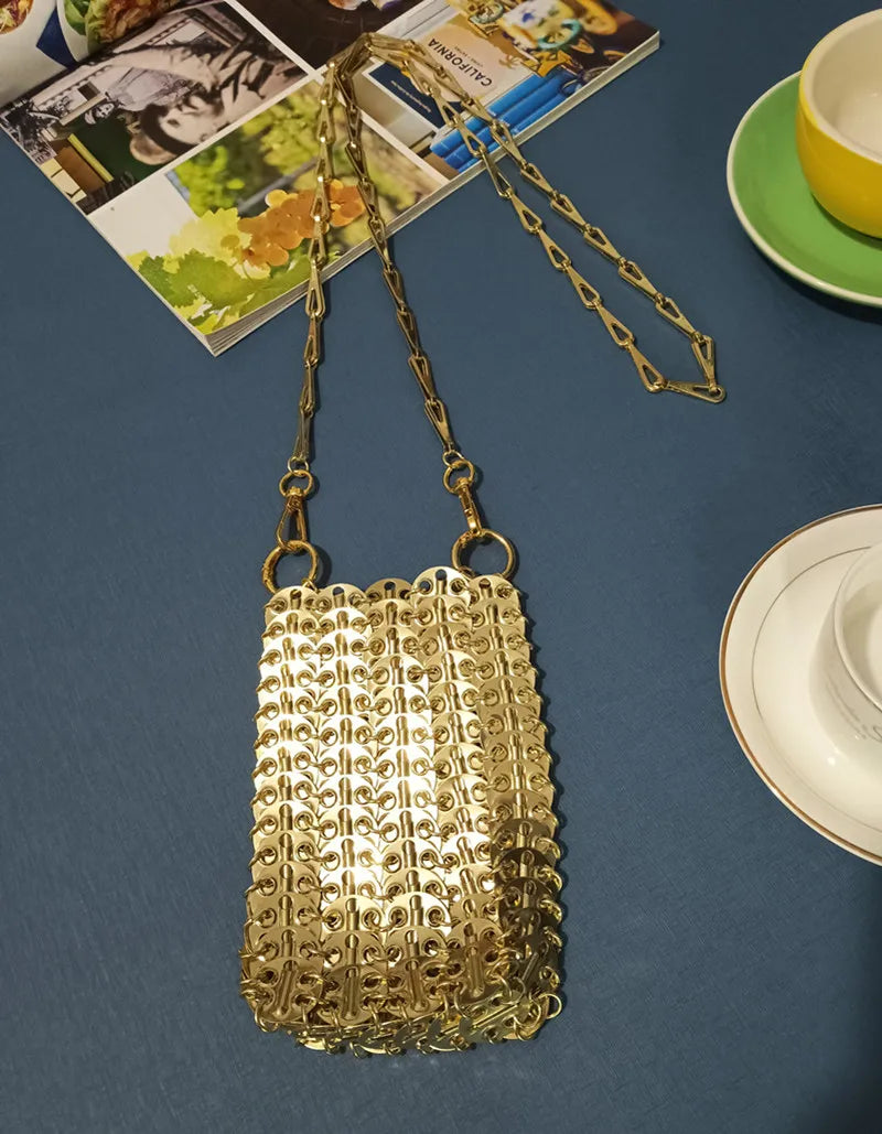 Women's Bag Designer Handbag Aesthetic Bags Hand Woven Metal Gold Silver Splicing Clutch Luxury Holiday Shoulder Bag Tote Bag