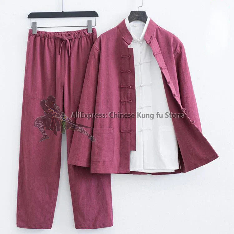 3 Pieces Cotton Linen Kung fu Wing Chun Suit Tai Chi Uniform Martial arts Wushu Jacket and Pants Tang Clothes