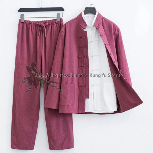3 Pieces Cotton Linen Kung fu Wing Chun Suit Tai Chi Uniform Martial arts Wushu Jacket and Pants Tang Clothes