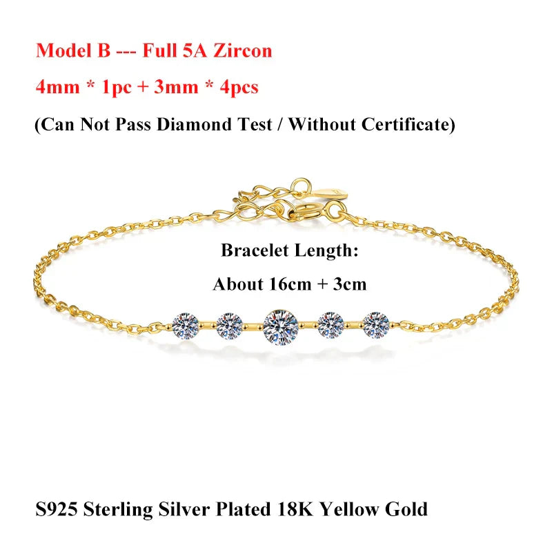 Dainty Full 2/2.5/3mm D Color Moissanite Diamond Link Bracelet for Woman 925 Silver Plated 18k Adjustable Chain Bracelets