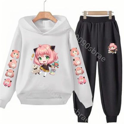 Children's Suit Hoodies Top+Bottom Girls pink Boy black Age 3-12 Coat Casual Toddler Sweatshirt  Anime Spy X Family Clothing