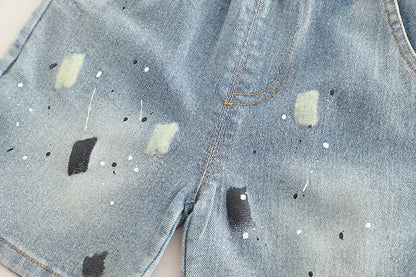 0-5Years New Baby Boys Girls Summer Clothes suits Tie dye letter T-shirt denim Shorts 2pcs/sets Children Clothing Tracksuits Set