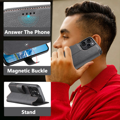 Faux Leather Wireless Charging Card Holder Stand Wallet Magnetic Flip Cover Phone Case For iPhone 17 Pro Max 16 Plus 15 14 13