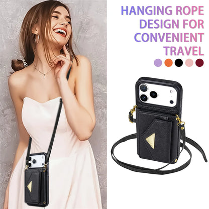 Crossbody Lanyard Leather Wallet Card Phone Case for IPhone 17 Air 16E 16 Pro Max 15 14 Plus 13 12 11 XS XR SE2020 Leather Cover