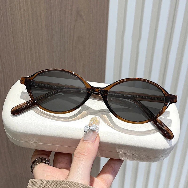 Simple Geometric Oval Small Frame Retro Design Women's Polarized Sunglasses UV Protection Customizable Prescription K9142