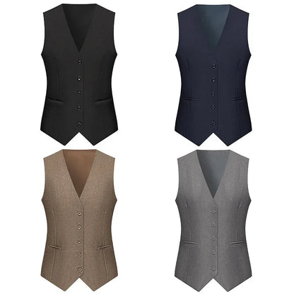 Men 2-piece Set British Style Single-breasted V-neck Vest Man Straight-leg Pant Male Slim Wedding Office Casual Outfit