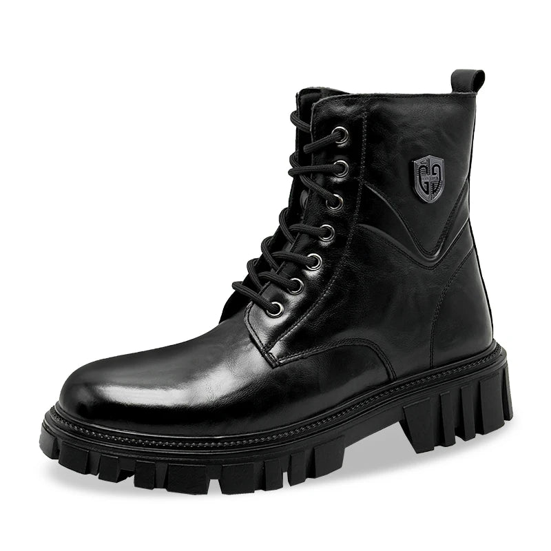 Genuine leather men's boots High top style autumn and winter Classic Black Brown Outdoor quality adult Thick soled shoes New