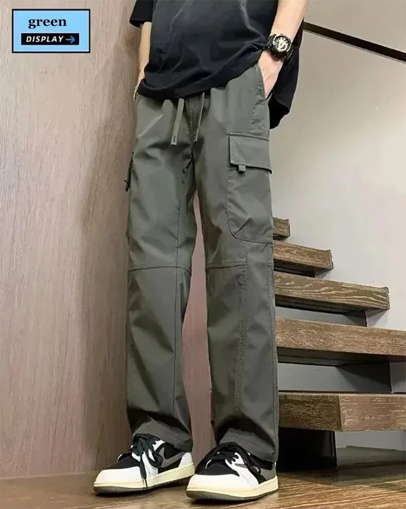 Summer Straight Cargo Pants Mens Multi-Pocket Work Casual Sweatpant Fashiom High Street Outdoor Casual Breathable Loose Trousers