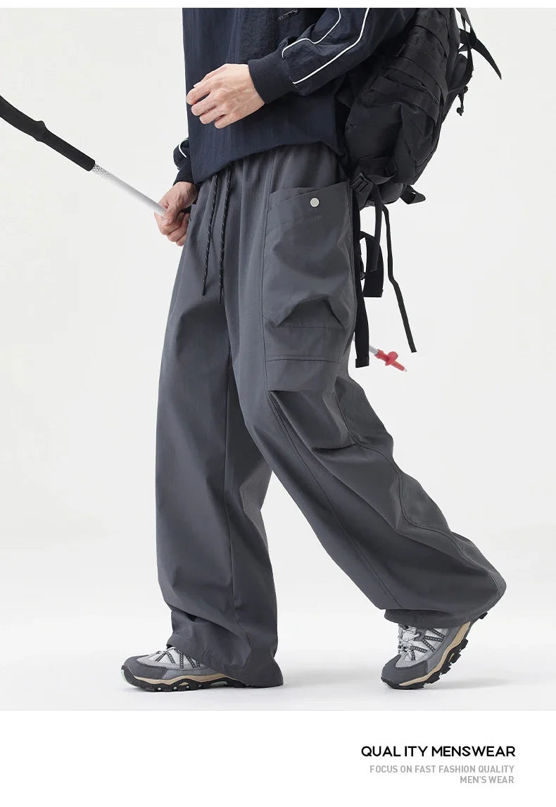 Male Hiking Pants Outdoor Waterproof Windproof Camping Cycling Trousers Autumn Spring Elastic Waist Climbing Travel Casual Pants