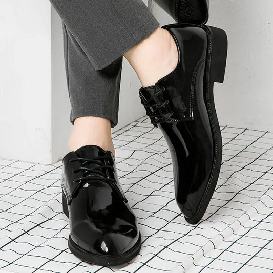 Autumn Winter Bright Upper Business Patent Leather Dress Shoes Man 2025 Trend Elegant Social Shoe for Men and Classic Party 39