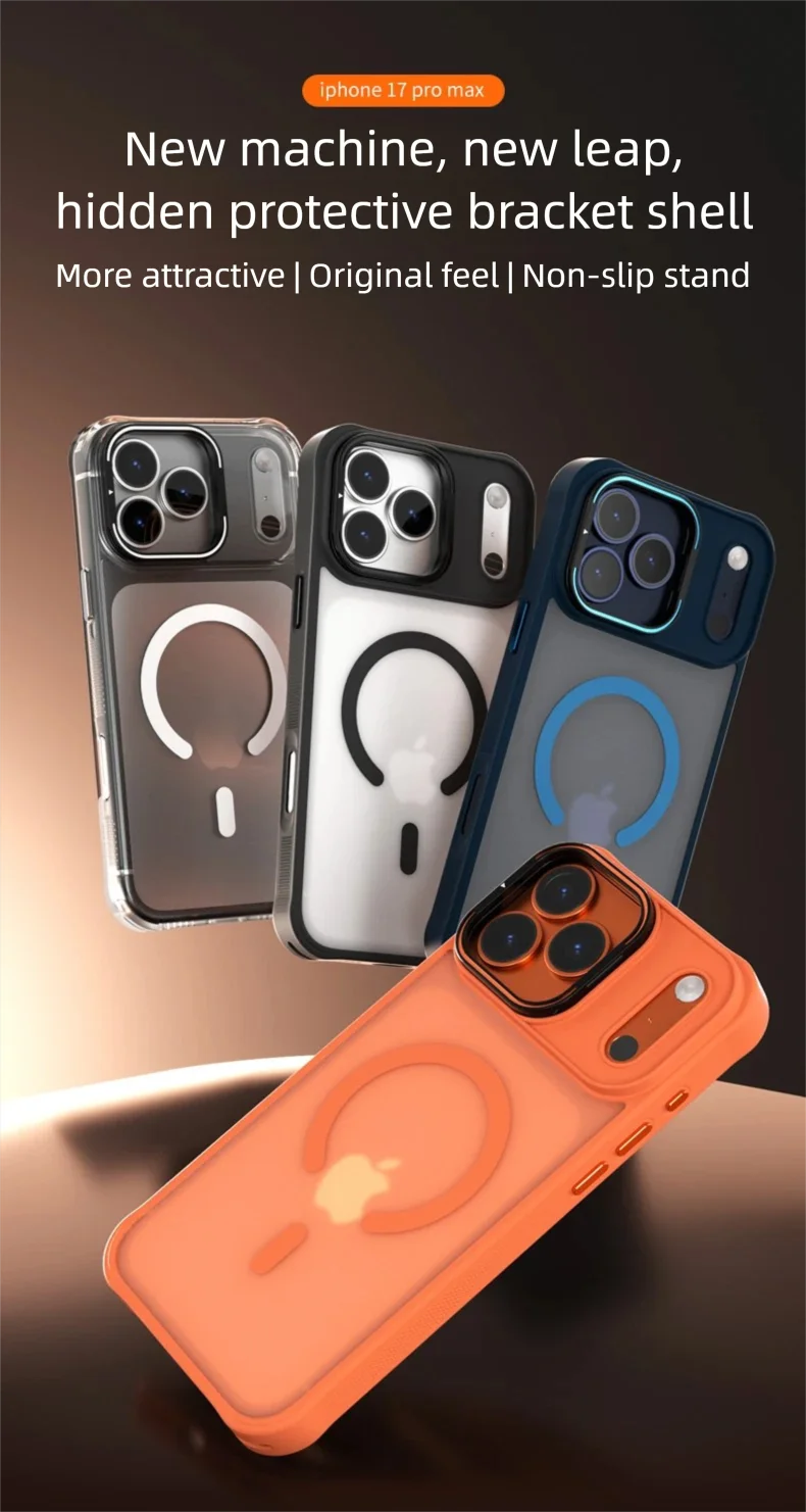 Metal Lens Stand Magnetic Case For iPhone 17 Air 16 Plus 15 14 13 Pro Max With Crossbody Lanyard Strops Heavy Duty Protection