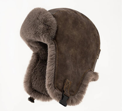 Men Winter Bomber Hat Outdoor Motorcycle Windproof Thicken Warm Faux Fur Pilot Earflap Hat Leather Thermal Ushanka