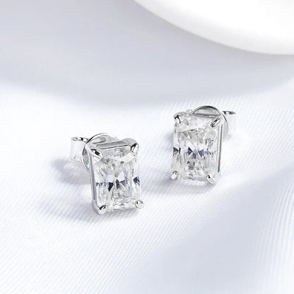 0.5CT 1CT 2CT Radiant Cut Moissanite Stud Earrings for Women Luxury Quality Jewelry 100%  925 Sterling Silver Plated 18K