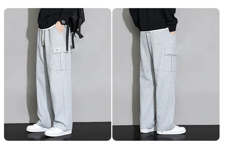 Korean Autumn Big Size Sweatpant Men Loose Baggy Sport Jogging Trouser Male Casual Work Sweat Pants Large Plus Jogger Grey Black