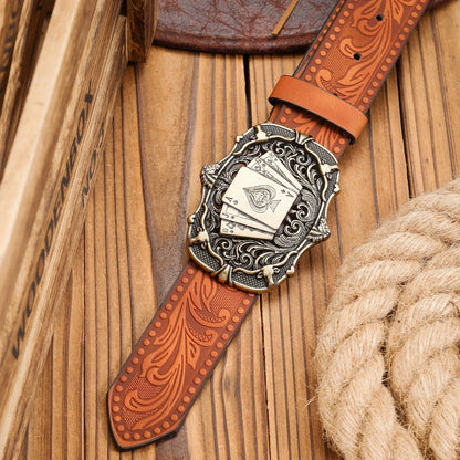 A Western-Buckle PU Belt Suitable for Both Men and Women, A Unique and Retro Brown Belt (With Perforated Nails Included)