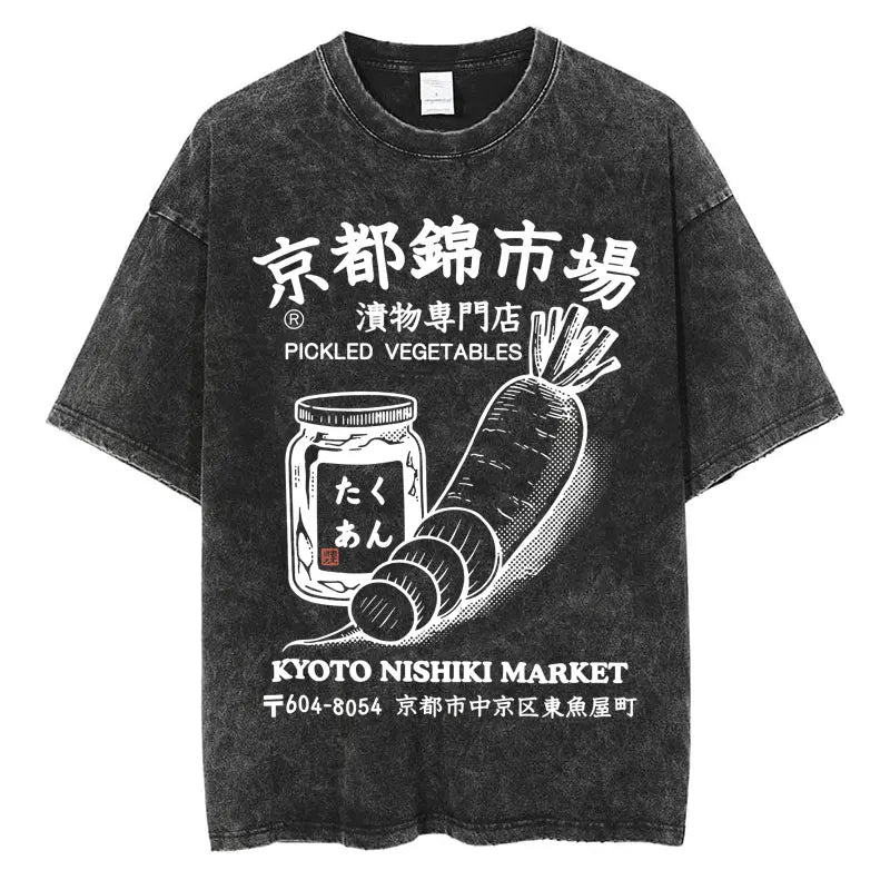 Japanese Tokyo Tokyo Culture Print Washed T Shirt Funny Fashion Vintage Men Women T-shirts Cotton Casual Loose Tees Streetwear