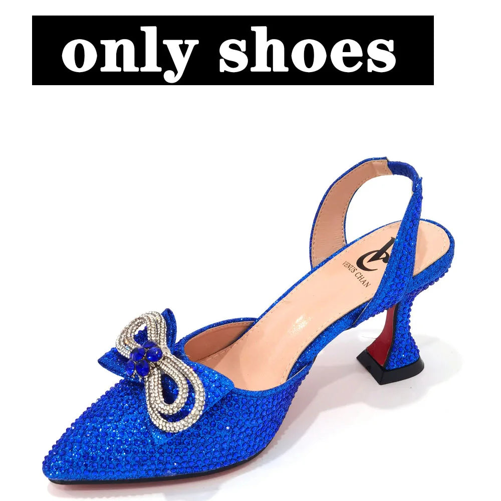 The Latest INS Style Rhinestone Bow Side Empty Party High Heels Pointed Toe Stiletto Heels Silver Women's Shoes And Bags