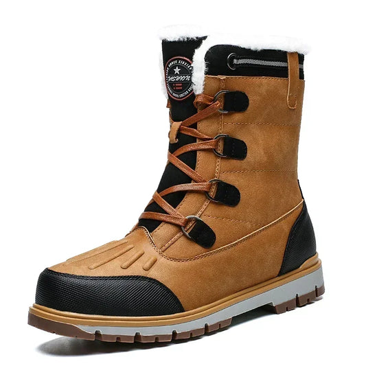 Fashion Men's Winter Boots Warm Fur High-top Snow Boots Men Waterproof Leather Platform Boots Outdoor Non-slip Men Winter Shoes