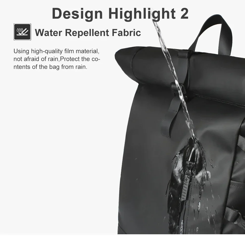 Heroic Knight Men's backpack Waterproof Roll Top Backpack Women Travel Expandable USB Charging Large Capacity Laptop Bag Mochila