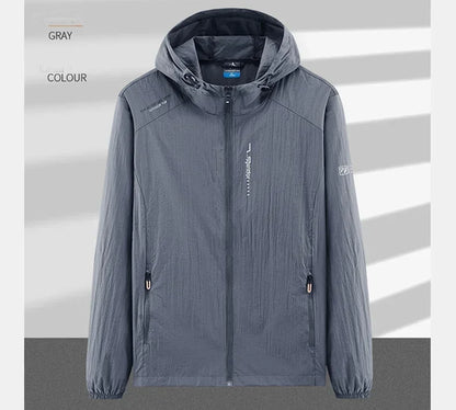 Men's UPF 50+ UV Protection Windbreaker Quick Dry Jacket Outdoor Sun-Protective Thin Hiking Fishing Cycling Hooded Sport Light