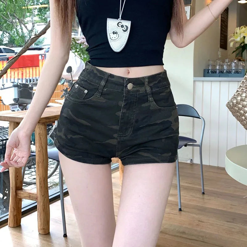 Camouflage Denim Shorts for Women Ultra-Short High-Waisted Slimming Short Jeans Female Y2K Streetwear Sexy Tights Hot Shorts