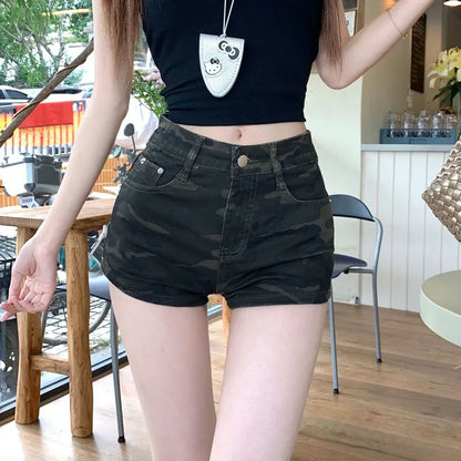 Camouflage Denim Shorts for Women Ultra-Short High-Waisted Slimming Short Jeans Female Y2K Streetwear Sexy Tights Hot Shorts