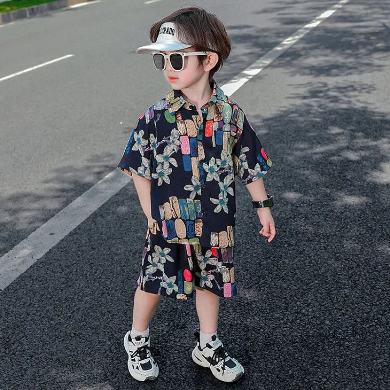 Printed Shirt Korean Clothing Children Top Children's From 8 12 Years Summer Suit for Boy Kids Boys Clothes Set 4 Old Costume 7