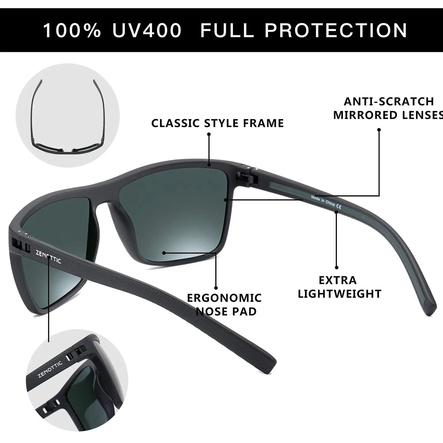 Polarized Sunglasses for Men Shades Lightweight TR90 Frame UV400 Protection Square Outdoor Trave Driving Sun Glasses
