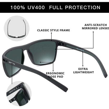 Polarized Sunglasses for Men Shades Lightweight TR90 Frame UV400 Protection Square Outdoor Trave Driving Sun Glasses