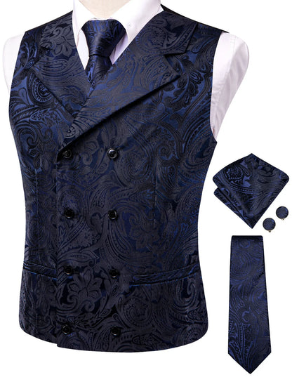 Dark Red Men's Vests Silk Paisley Jacquard Waistcoat Jacket NeckTie Hanky Cufflinks for Men Business Party Designer Gifts