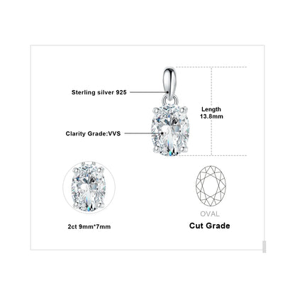 Moissanite D Color 1ct 2ct Oval S925 Sterling Silver Pendant Necklace for Woman No Chain Yellow Rose Gold Plated