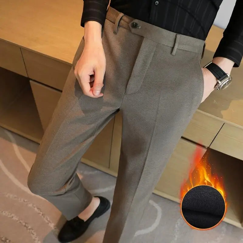 2023 Autumn Winter Thickened Starry Sky Woolen Suit Pant High Quality Men Business Slim Dress Pants Men  Social Casual Pants