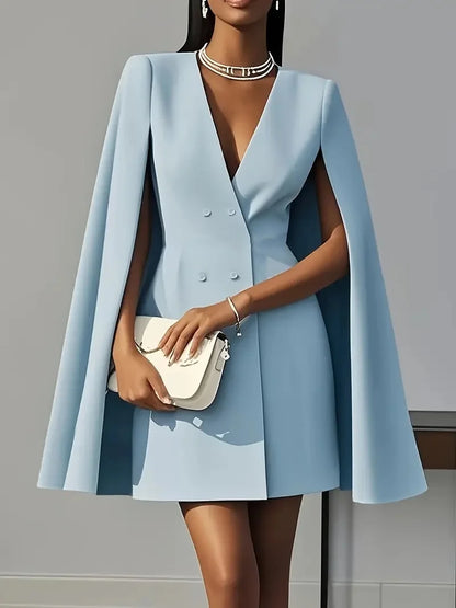 Autumn commuting double-breasted shawl cloak solid colour suit dress women's clothing