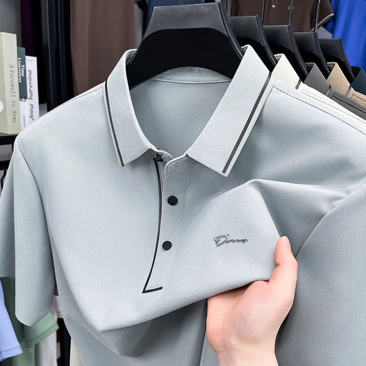 Light luxury brand letter emboss short sleeve T-shirt summer popular men polo shirt comfort silky breathable business casual top