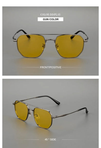 Top Quality Pure Titanium Pilot Polarized Sunglasses Men Outdoor Driving Night Vision Shades Anti-Glare Fishing UV400